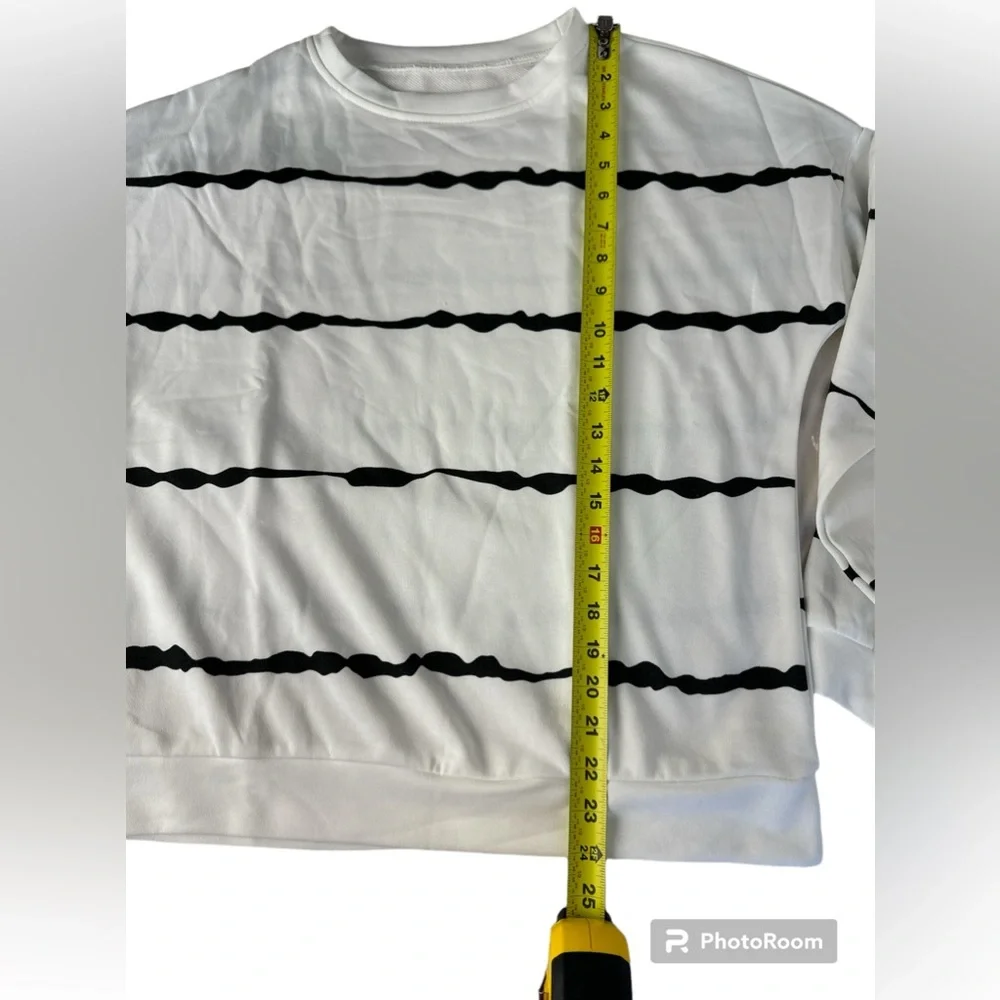 Women Sweatshirt Striped Color Block Long Sleeve Pullover Top White Size S - Picture 5 of 7